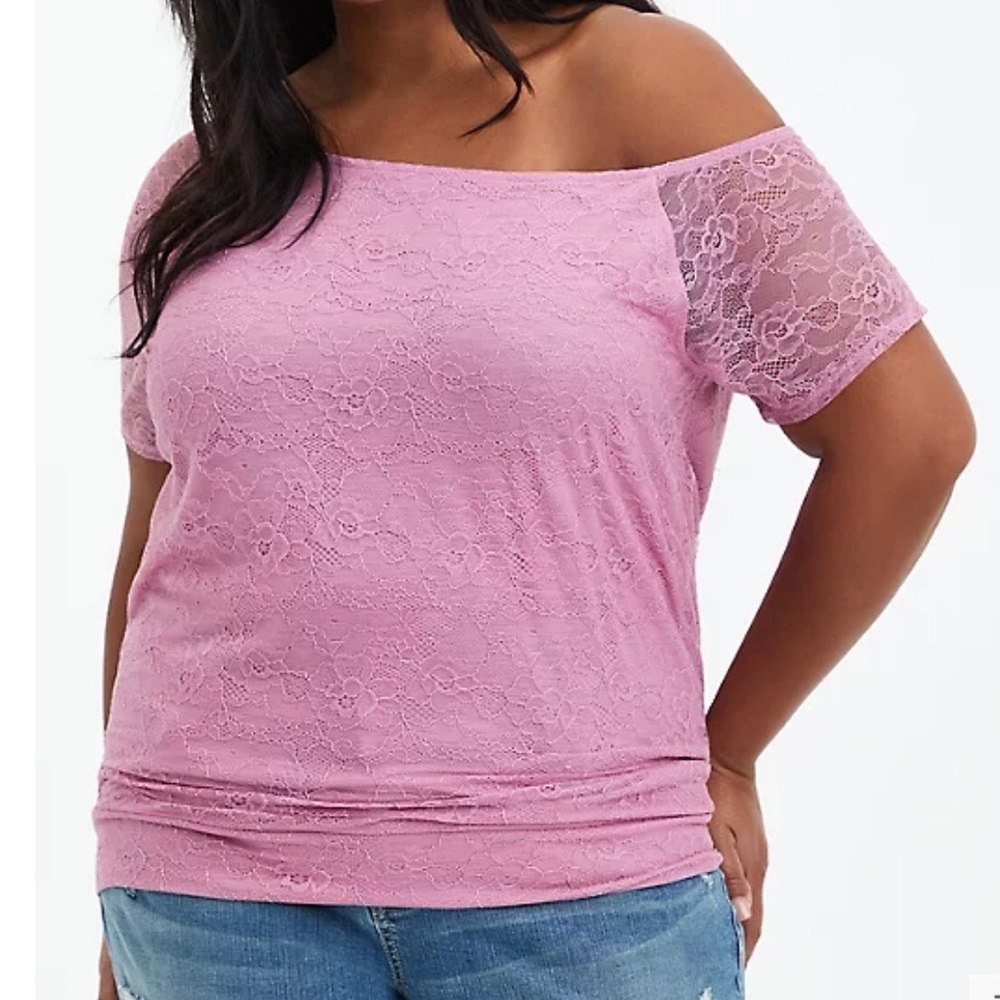 TORRID OFF-SHOULDER TEE - LACE MAUVE - SIZE 4X